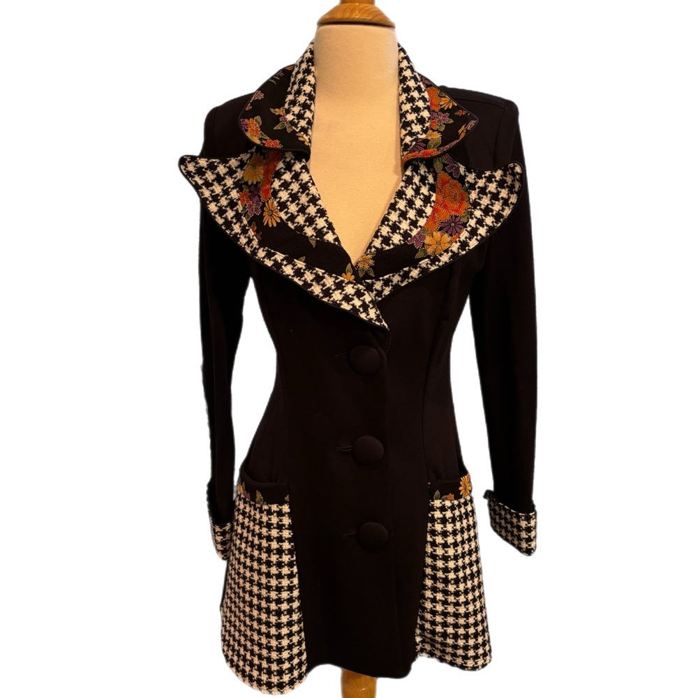 Saint‎ Gil Paris Houndstooth Floral Collar Coat